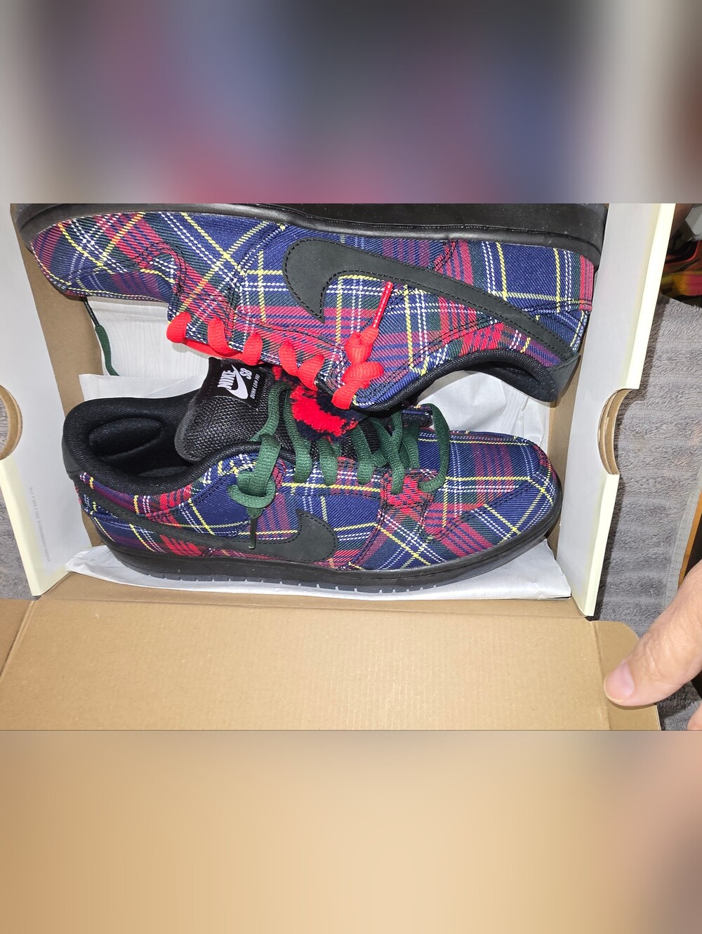 Nike SB Dunk Low Pro Nardwuar, featuring a signature tartan plaid upper inspired